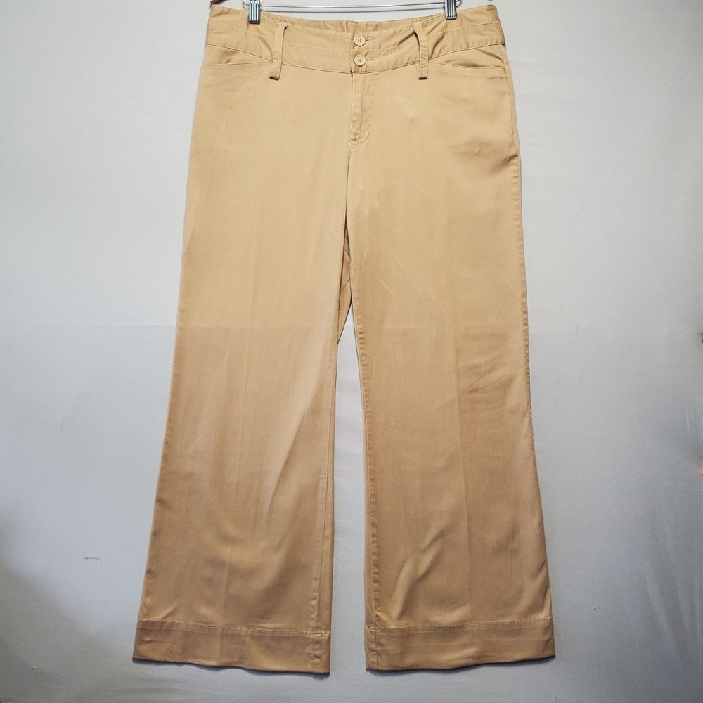 VTG Steve & Barrys Khaki Wide Leg Trouser Pants Women 12 Tan‎ Y2K Flare Preppy